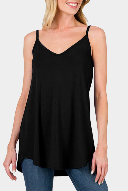 Blue Spaghetti Strap V Neck Flowy Tunic Cami Top