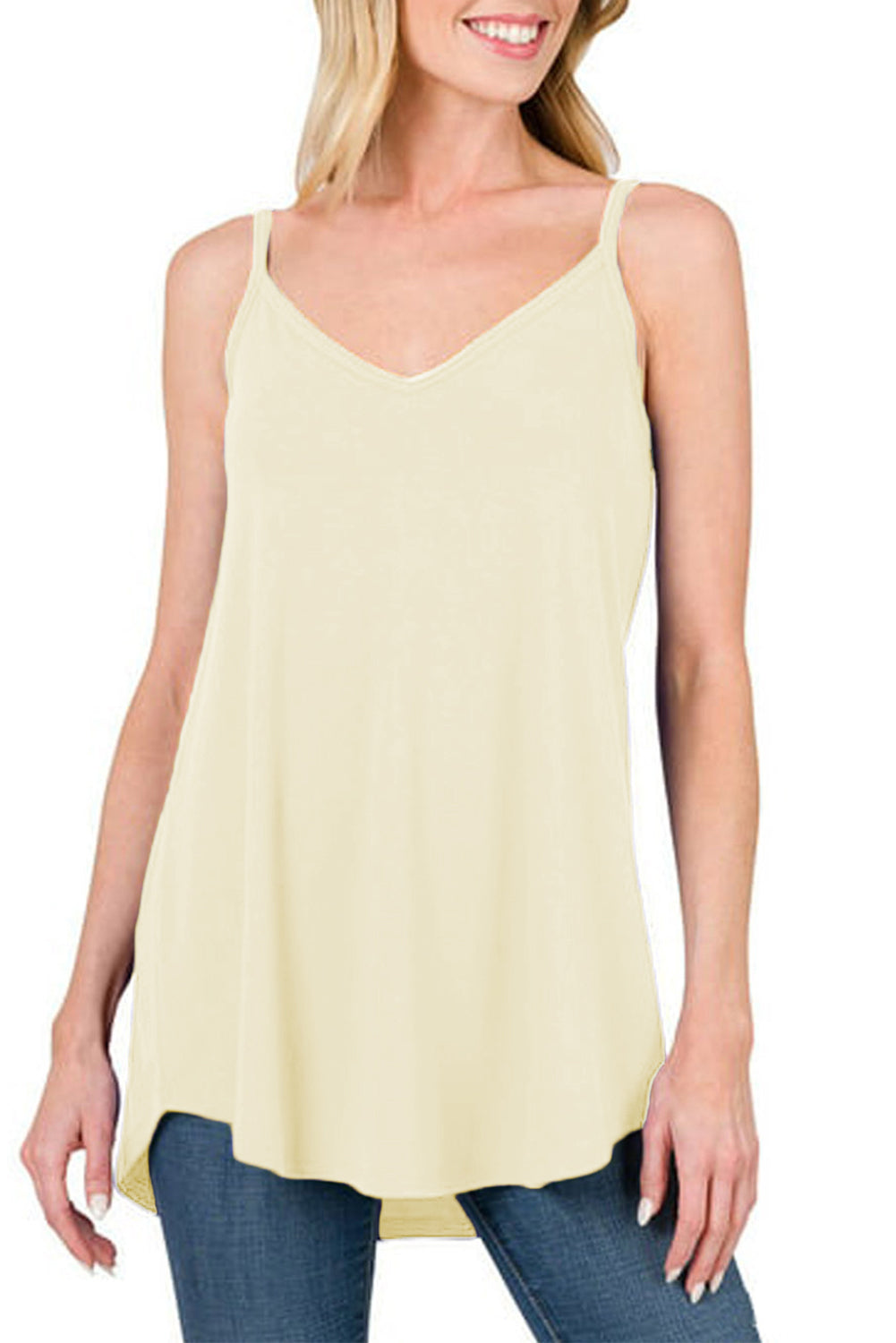 Blue Spaghetti Strap V Neck Flowy Tunic Cami Top