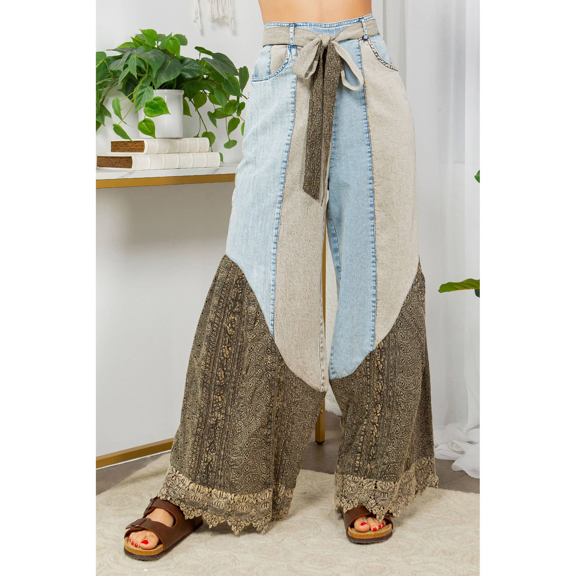 Young Threads - Wild West Lace Rhapsody Denim Lace Flare Pants