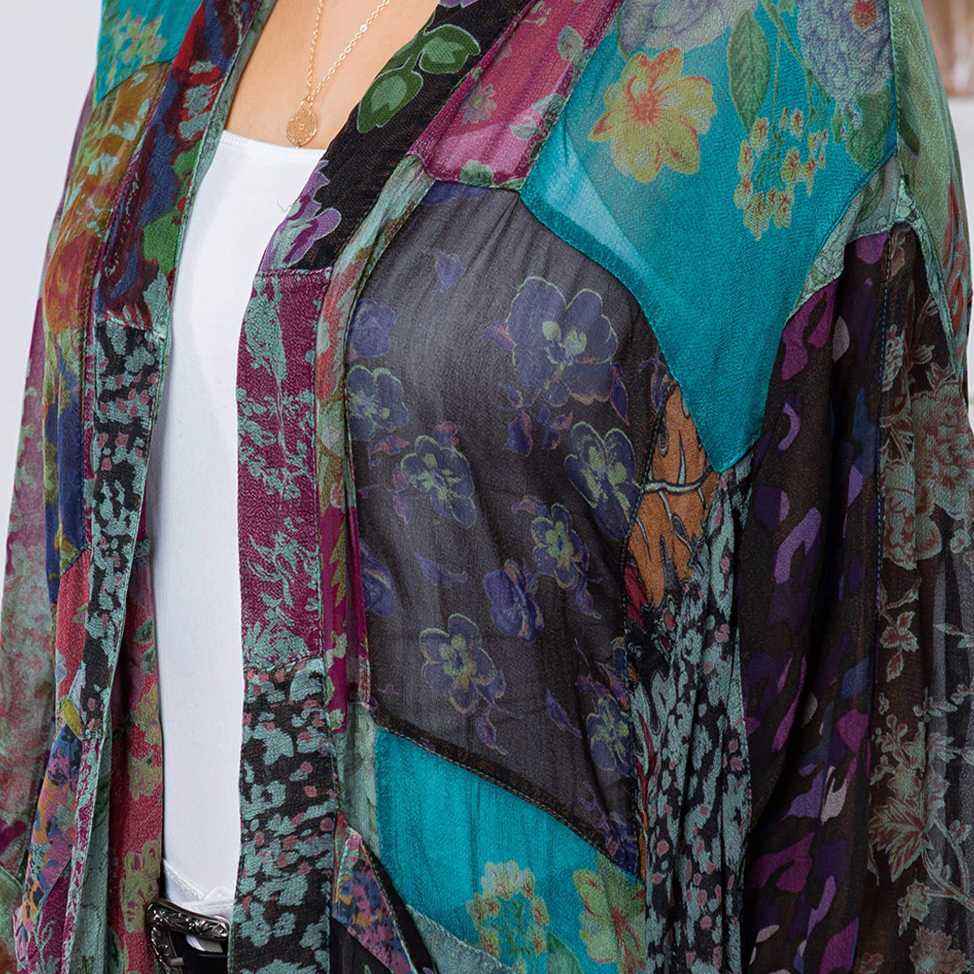 YOUNG THREADS - Western Kimono Top In Overdyed Mix N Match Patches