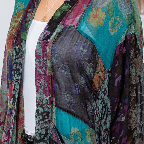 YOUNG THREADS - Western Kimono Top In Overdyed Mix N Match Patches