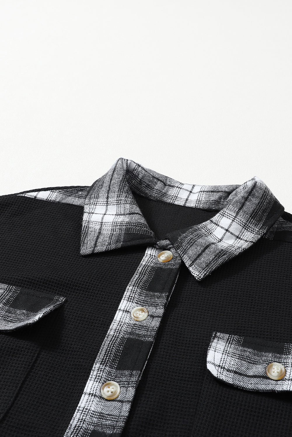 Apricot Plaid and Thermal Waffle Patchwork Shacket