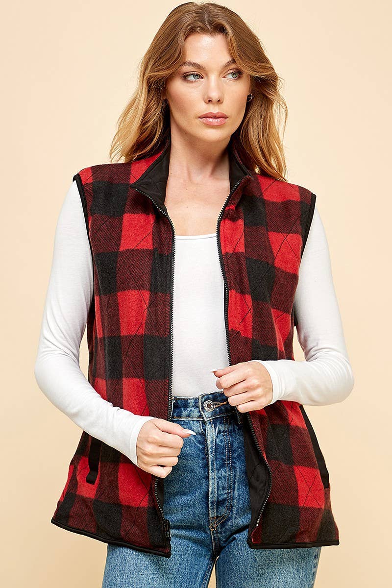 Shopin LA - SPT5193P. - PLUS SIZE REVERSIBLE PLAID ZIP UP POCKET VEST