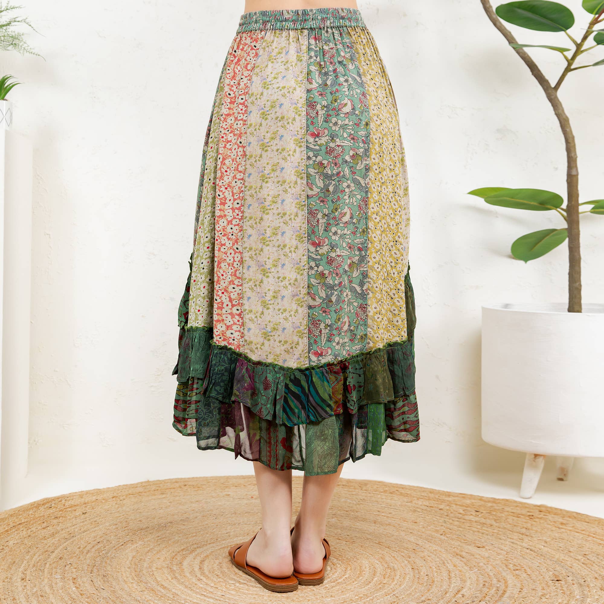 Young Threads - Bohoemian Mid-Length Skirt with Rayon Print (New Color) SK23162