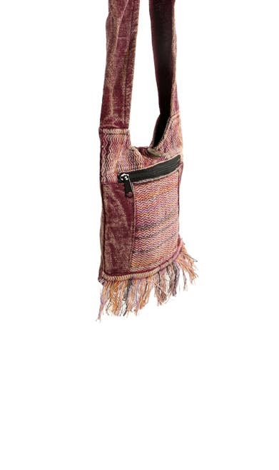 Earth Divas - Stonewashed Cotton Bag with Wavy Design and Fringe