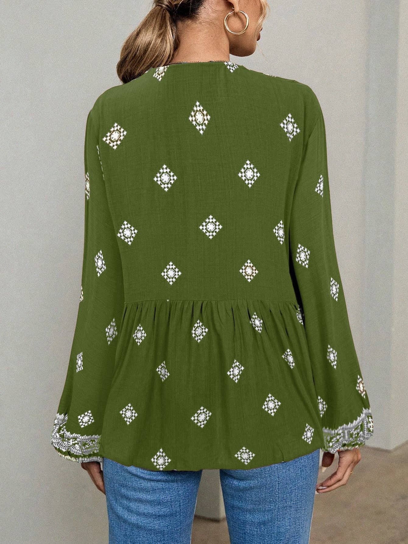 Hope & Sunshine - Boho Lantern Sleeve Tie-Neck Blouse