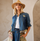 Young Threads - Western Boho Chic: Patchwork Cropped Denim Jacket