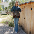 Young Threads - Front-Open Hooded Denim Shirt with Playful Mixed Ruffles