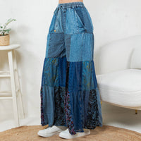 Young Threads - Boho chic Tiered Patch Inserted Denim &Knit Pants(New Color)