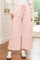 Pink Flower Patch Mineral Washed Cropped Wide Leg Pants