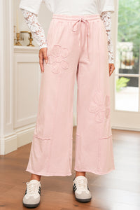 Pink Flower Patch Mineral Washed Cropped Wide Leg Pants