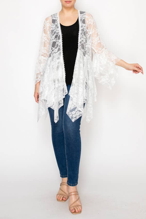 Origami Apparel ~  Lace and Crochet inspired - Classic All Lace Cardigan with Tiered Layers - 4618IVORY