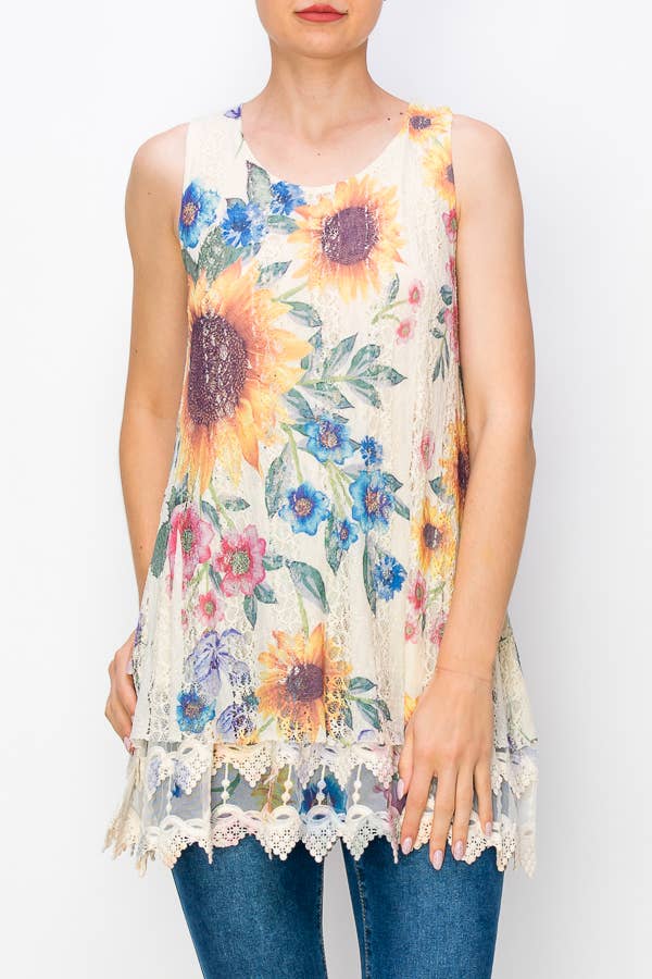 Origami Apparel ~  Lace and Crochet inspired - OLS-4481 BG Sunflower Top