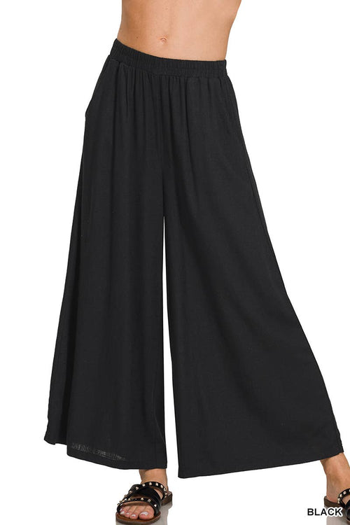 42POPS - ",,, WOVEN PLEATED LINEN BLEND WIDE LEG PANTS