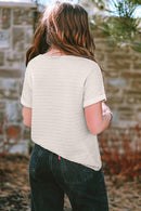 Pale Khaki Solid Color V-Neck Textured Blouse