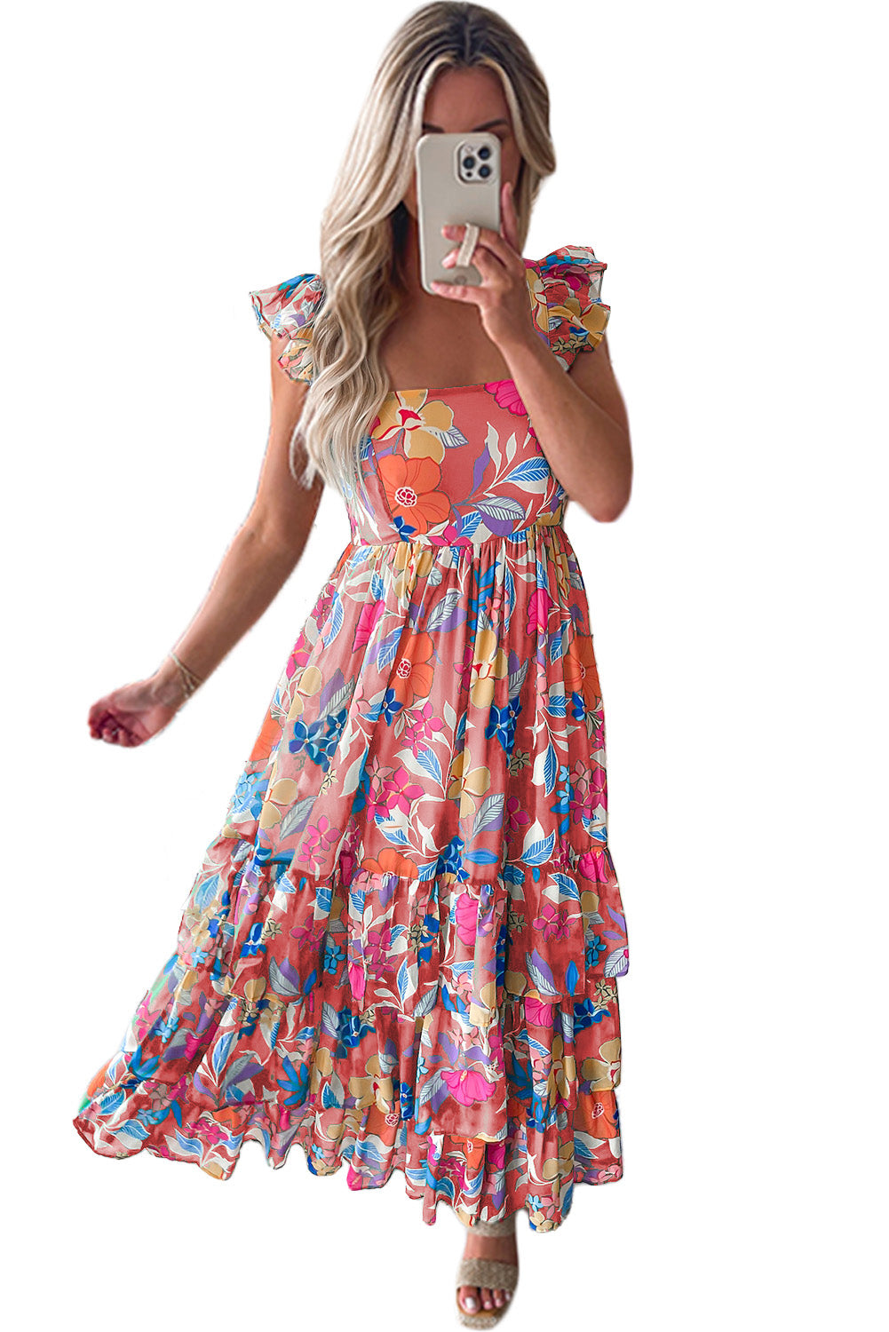 chinese dress ladies Midsummer Eyelet Tiered Floral Maxi Dress