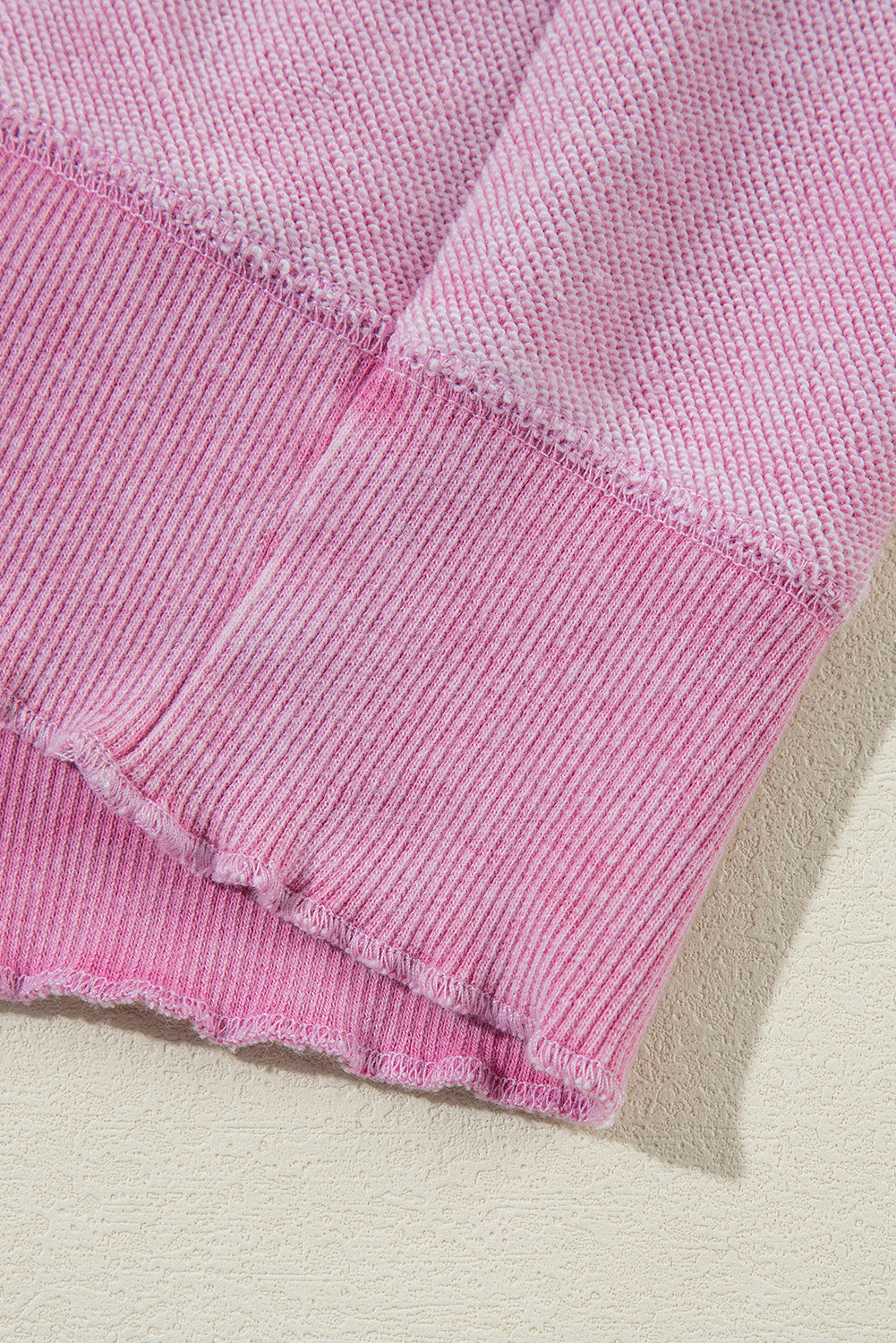 Orchid Petal Waffle Patchwork Raglan Sleeve Exposed Seam Sweatshirt