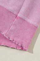 Orchid Petal Waffle Patchwork Raglan Sleeve Exposed Seam Sweatshirt