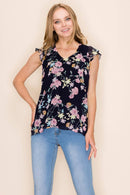 Shopin LA - SP2919T-0619 - WOMEN FLORAL PRINT RUFFLE BLOUSE