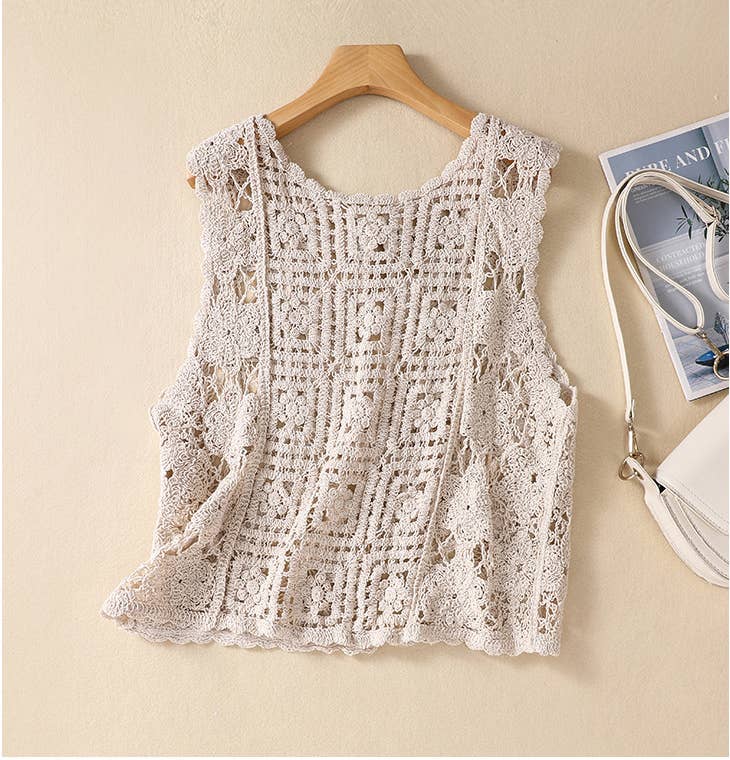 Hope & Sunshine - Crochet Lace-Up Open Knit Cardigan