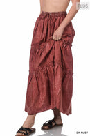 42POPS - `.SI-23133 PLUS SIZE WOVEN ACID WASH DRAWSTRING WAIST TIER