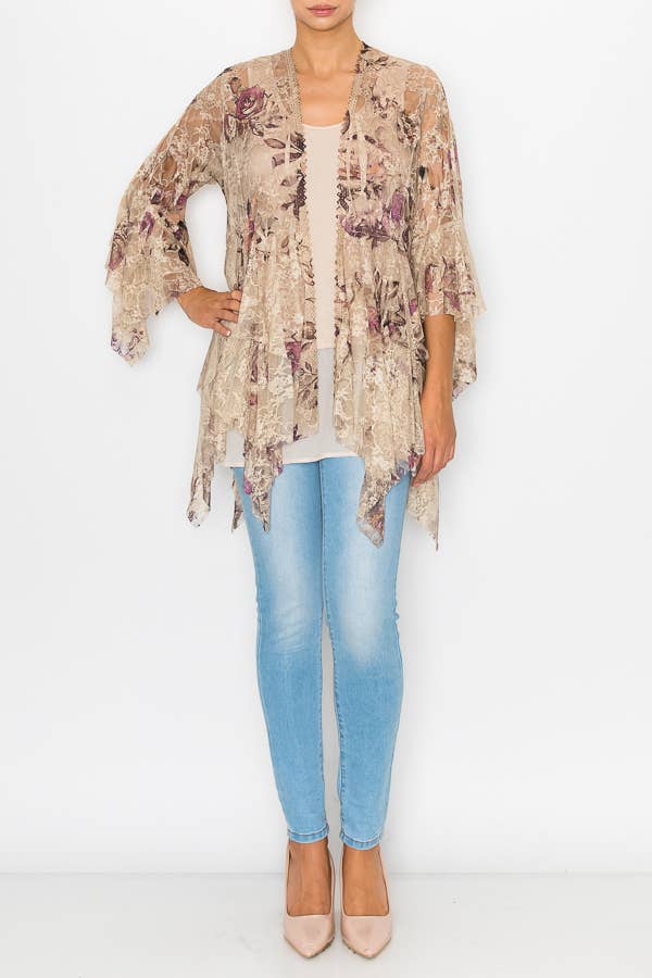 Origami Apparel ~  Lace and Crochet inspired - OLS-4618 TAUPE/2 ROSE Cardigan