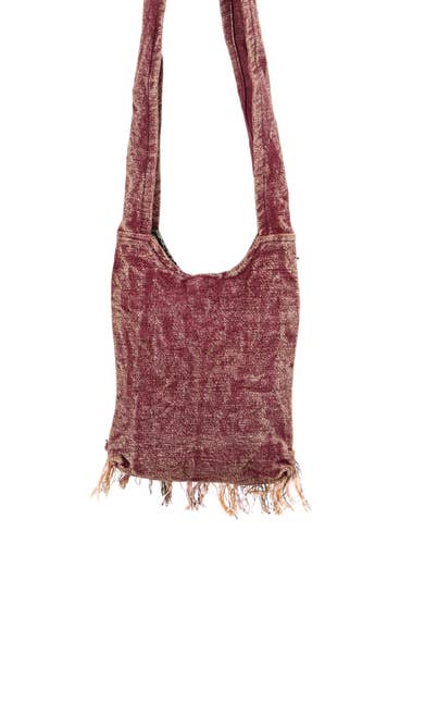 Earth Divas - Stonewashed Cotton Bag with Wavy Design and Fringe