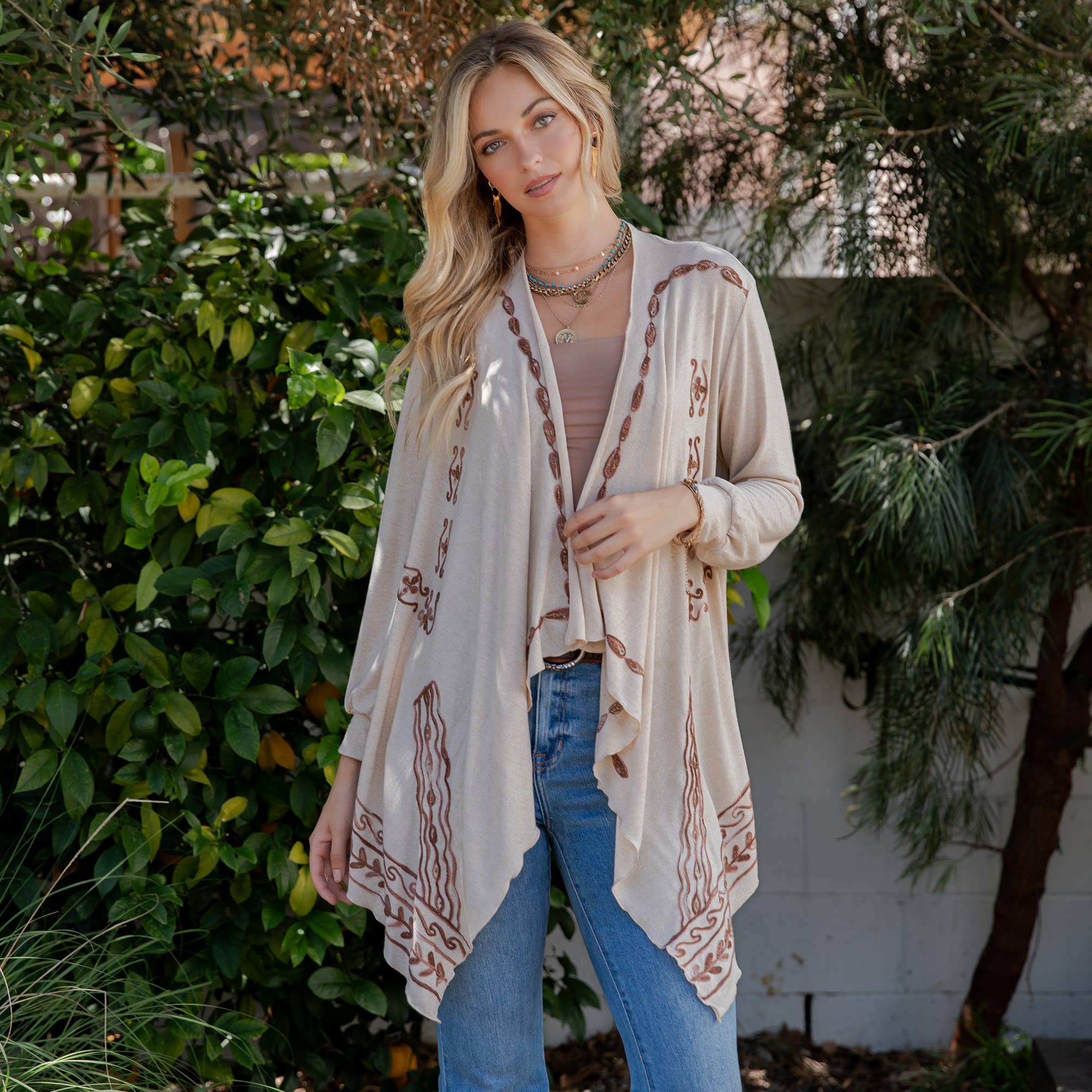 Young Threads - Artisan Plush Knit Kimono Shrug with Handcrafted Embroidery