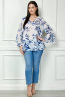 Winslow Collection - PLUS SIZE RUFFLE SLEEVE V-NECK SWING TOP