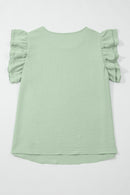 Clearly Aqua Plus Size Crew Neck Ruffle Sleeve Top