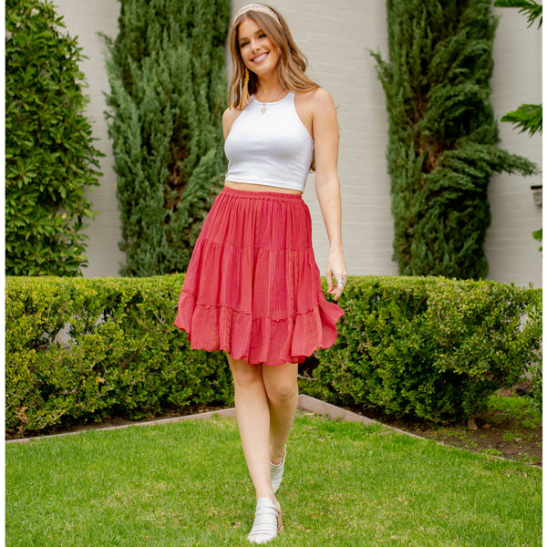 Young Threads - Western Women Mini Skirt - Multi Jacquard Pink Fabrics