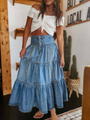 Hope & Sunshine - Bohemian Tiered Denim Skirt A-Line