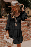 Brown Long Sleeve Smocked Tiered Boho Dress