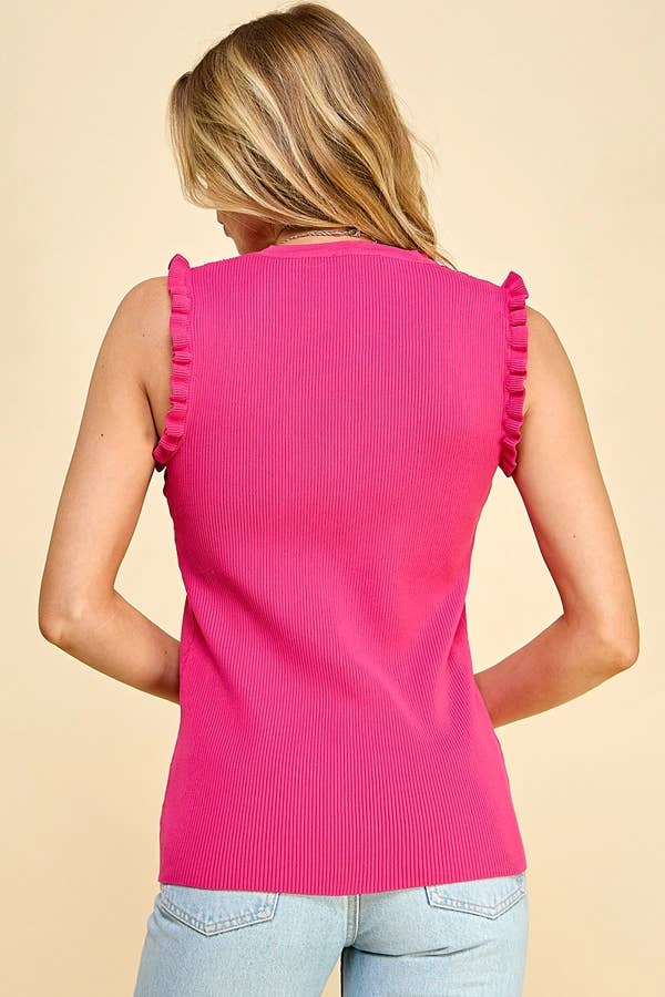 Shopin LA - CSP9277 - WOMEN SLEEVELESS RIBBED RUFFLE EDGE TANK TOP