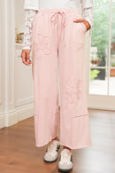 Pink Flower Patch Mineral Washed Cropped Wide Leg Pants