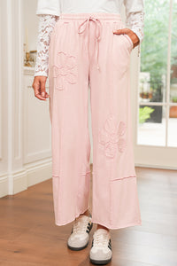 Pink Flower Patch Mineral Washed Cropped Wide Leg Pants