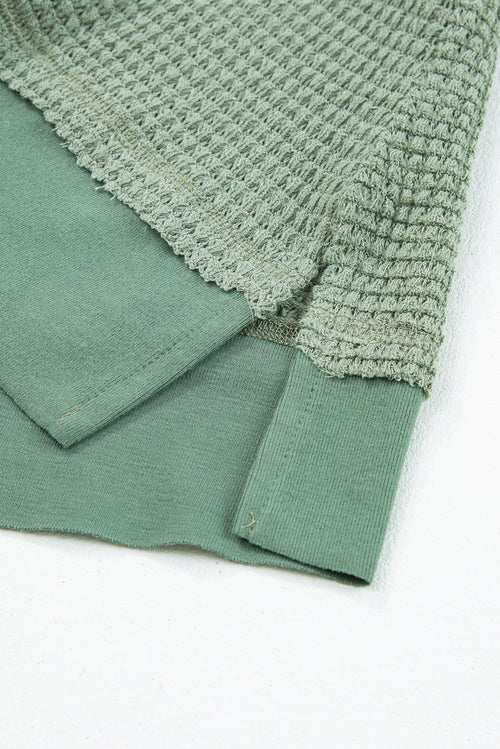 Black Scoop Neck Waffle Knit Splicing Flowy Vest