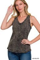 42POPS - `.FRENCH TERRY CRINKLE WASHED RAW EDGE V-NECK SLEEVEL