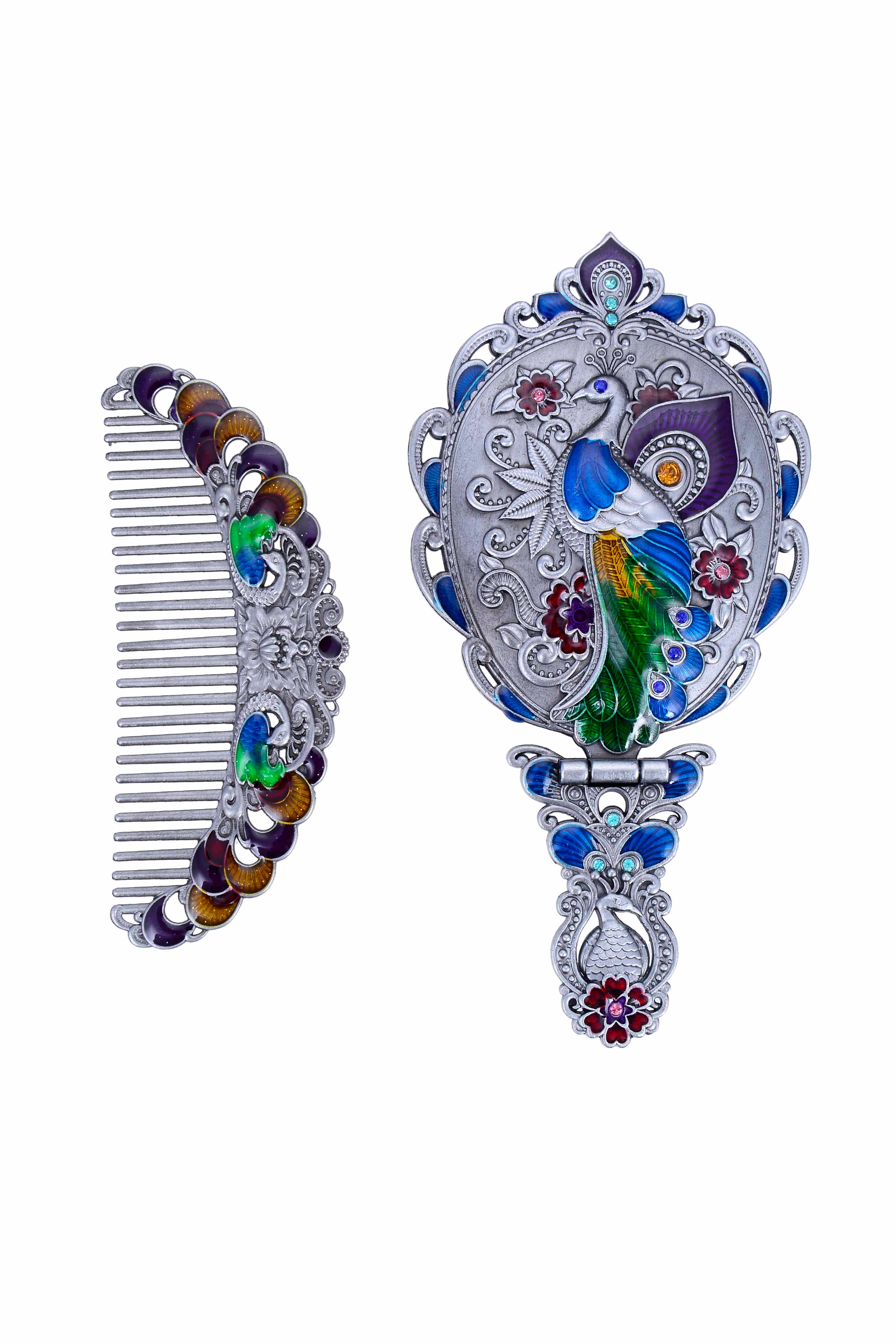 Ole - Medium Size Peacock Metal Mirror Set M0391