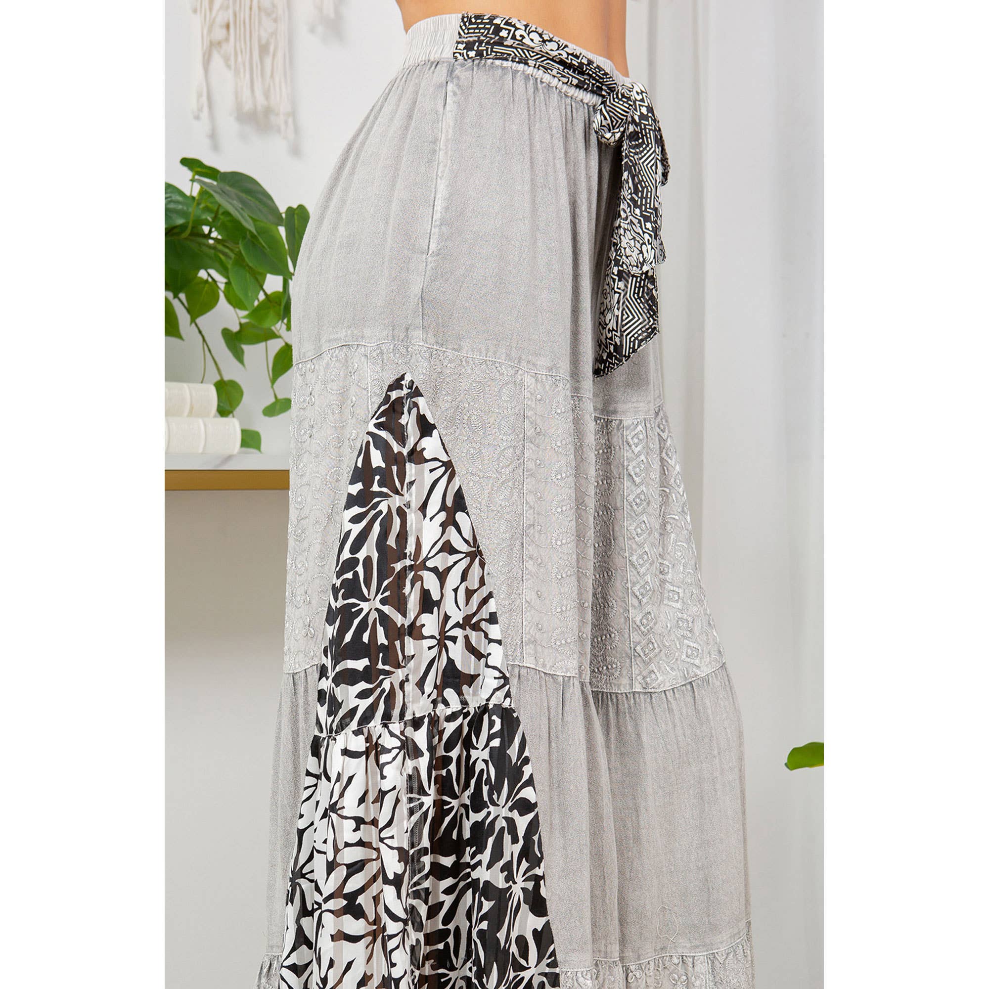 YOUNG THREADS - Woodstock Flair Tiered Bell Bottom Patchwork Pants