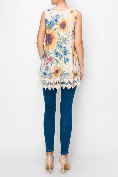 Origami Apparel ~  Lace and Crochet inspired - OLS-4481 BG Sunflower Top