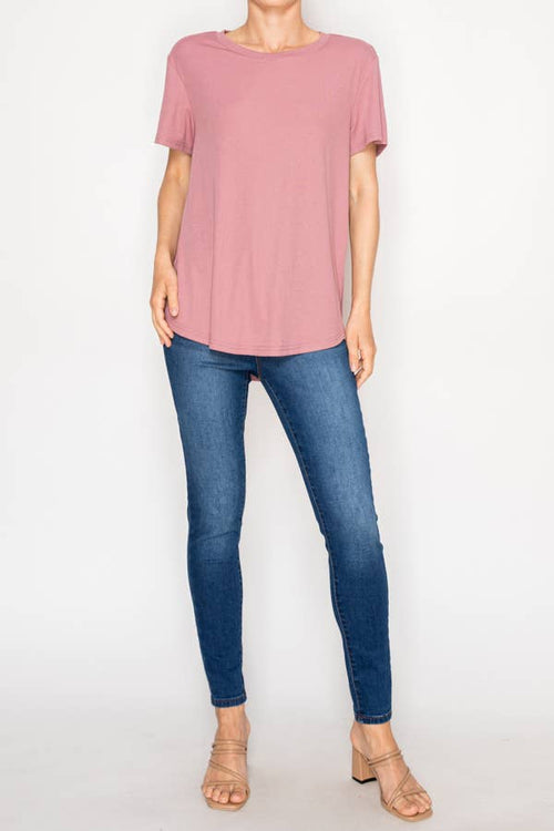 Origami Apparel ~  Lace and Crochet inspired - Ultra-Soft Short Sleeve Tee - OLS-4867DUSTY ROSE