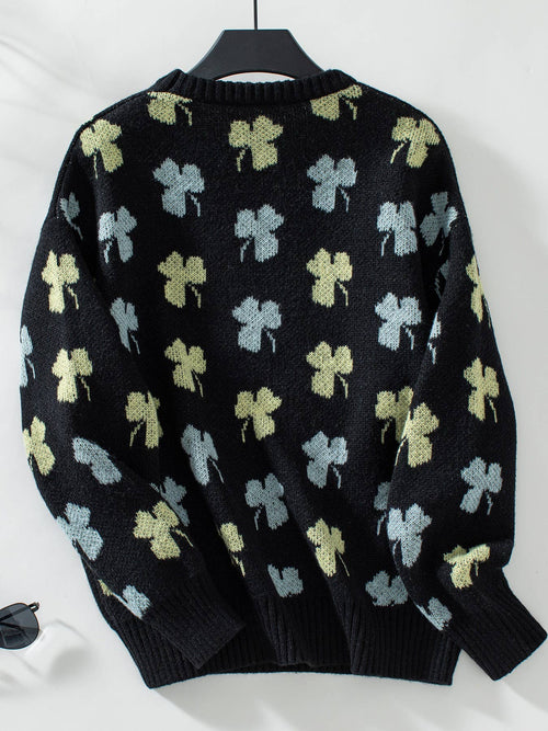 Hope & Sunshine - Clover Pattern Knit Pullover Sweater