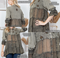 Young Threads - Women’s Mexican Embroidery Blouse - Gathered Waist Shirt