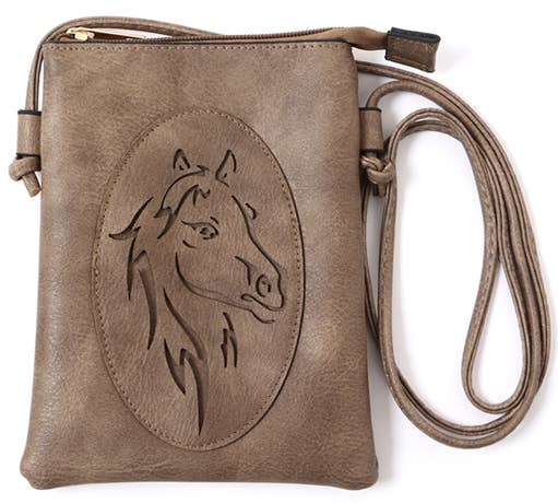 Shine Mark Accessories - Taupe - Horse Laser Cut Crossbody Cellphone Bag