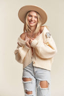 Madelyn - LESW2654- FLORAL PATCHED SWEATER CARDIGAN