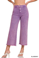 42POPS - ",,..Acid Washed Frayed Cutoff Hem Straight Wide Pants