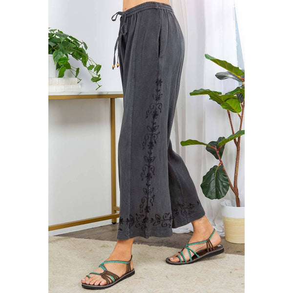 Young Threads - Hand Embroidered Mix-Matched Knit Fabric Ankle Length Pants