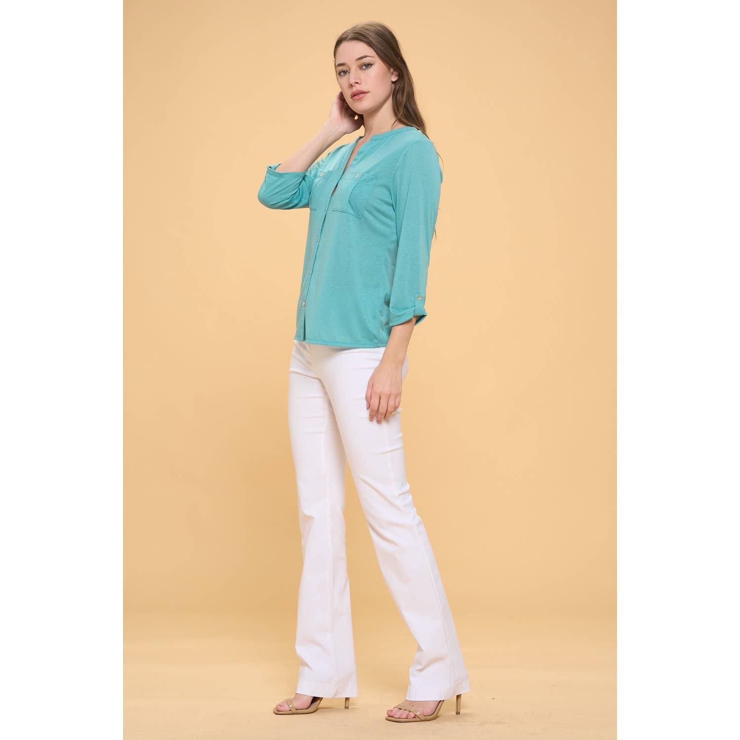 Perseption - FULL PLACKET MANDERINE ROLL TAB SHELL BUTTON SHIRT
