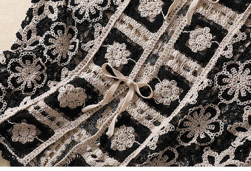 Hope & Sunshine - Crochet Lace-Up Open Knit Cardigan